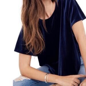 Madewell Velvet Butterfly Top Women S Navy Blue Velvet Flutter Sleeve Boxy Tee